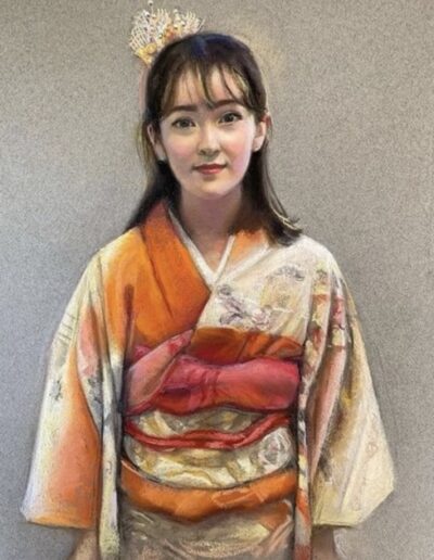 Oil Portrait Girl in Kimono